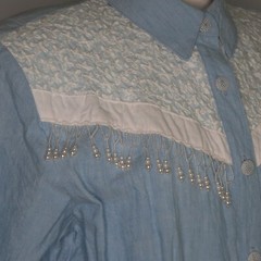 VTG 80’s d Frank Country Retro Washed Denim Fringed Beaded Romper USA Made Sz 10