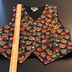 EJM Vintage 90’s Teddybear Pattern Tapestry Vest Womens 6 Petite Indie Festival