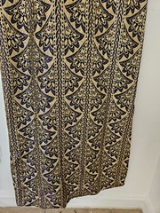 Vintage Gold Floral Brocade Empire Waist Long Dress Blue Purple 32″ Chest Sz S
