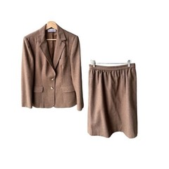 Vintage Evan Picone Suit Set Blazer Skirt Brown Herringbone Business Preppy 16