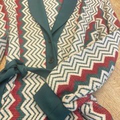 VTG Retro 70’s Women’s Red Green Cream Long Sweater Coat No Labels With Belt