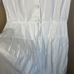 Vintage White Cotton Embroidered Midi Dress Puffed Sleeve Beaded Drop Waist