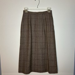 Vintage Evan-Picone Button Down Maxi Skirt Plaid Business Secretary Geek Size S