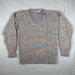 Vintage 80s Acrylic Mohair Multicolor Glamour Knit V-Neck Long Sleeve Sweater M