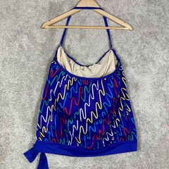 Vintage 80s Rose Marie Reid Abstract Squiggle Tankini Swim Top Blue Size 12