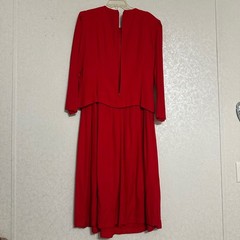 Karin Stevens Vintage 80’s Red Floral Embroidered Long Sleeve Dress Pleated 16