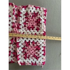 Handmade Crochet Granny Square Vest Size M Pink White Boho Tie Front