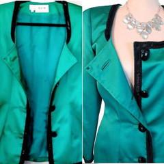 VTG 90s D’ore Della Roufogali Green Satin Beaded Skirt Suit Set 6 Event Gala MCM
