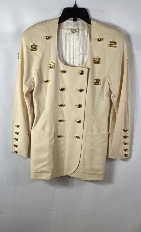 Vintage 80s Escada Margaretha Ley Women’s Cream Wool Gold Heart Blazer Sz 34