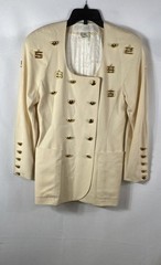 Vintage 80s Escada Margaretha Ley Women’s Cream Wool Gold Heart Blazer Sz 34