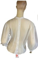 WOMEN’S VINTAGE 1980’S PERRY SHEER WHITE ORGANZA BEADED PEPLUM BLOUSE NWT SZ M