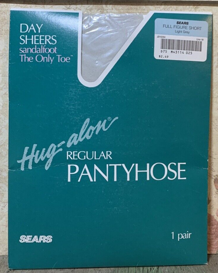 Stockings Pantyhose Full Figure Short Light Grey Hug-alon/Sears 1 pair VTG OP