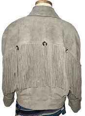 Sky Blue Waters Size L Fringe Jacket Vintage 80’s Biker Western Suede