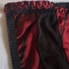 Vintage 90s Silkscreen 100% Silk Panty String Bikini Large Red Black Striped