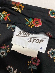 Vtg 70s NON-STOP 2 PC Set Skirt Blouse Puffy Sleeve Black Floral Paisley Hippy M