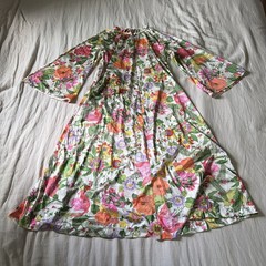 Vintage Vanity Fair Floral Print Antron III Nylon Long House Dress Size Small