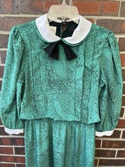 Vintage Liz Petites Inc Babydoll Green Dress Peter-pan Collar Bow Pollyanna 10