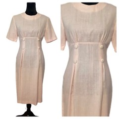 Vintage Pink Cottage Core Pleated Fabric Button Sheath Dress Avon Church 80s 90s
