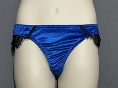 Vintage Bikini Low Rise Panties Size XL Blue Velvet Black Lace Trim Full Bottom