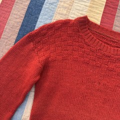 Vintage 1930s Red Wool Knit Sweater Yellow Stripe Checker Design Pull Over Top