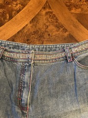 ESCADA VTG LIGHT WASHED RHINESTONE BEADED JEANS SZ44EU(10-12 US)MADE IN TURKEY