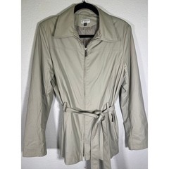 Vintage Beige Minimalist Raincoat Jacket Belted Quiet Luxury Coat Medium Giacca