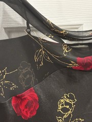 vintage california dynasty nightgown black with red roses satin on tulle size L