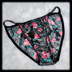 Vintage 90s FLORAL Second Skin SATIN Panty HI-CUT String BIKINI Underwear L/XL