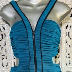 Vintage NWT Bebe SZ XS Turquoise Evening Party Dress Mesh Zip Ruched Open Back