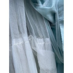Vintage 50s Seafoam Blue Portrait Collar Dress Pussy Bow Tulle Crinoline Fair