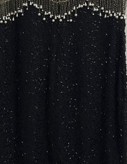 VTG Oleg Cassini Black Tie 100%Silk Beaded Cocktail Dress 10 Pearl Fringe Gatsby