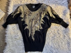 Vtg Nina Dinarsky Israel Domallo Cocoon Leather Sweater 80s Diolen Shoulder Pads