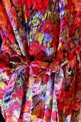 Vintage Cinema Etoile Bright Florals Red Pink Purple Green Robe Medium