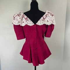Vtg Lace Peplum Top 80s Victorian Regencycore Statement Retro Maximalist sz 8