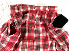 Vtg Orvis Red Plaid Flannel Pleated Midi Skirt Pockets & B-Loops Sz 8/ 26″x 34″