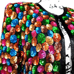 Vtg Beaded Sequin Silk Statement Jacket Medium Black Colorful Dopamine Festival