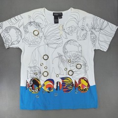 Spree Woman T-Shirt 1X White Vintage 1992 Tropical Fish Graphic Gold Rings 90s