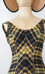 1950s Jantzen One-Piece Plaid Swimsuit; low back w/ adjustable strap length