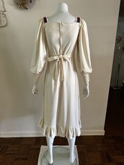 1970s Trolley Car Prairie Dress Balloon Sleeve Velvet Trim Belted Boho S Vintage