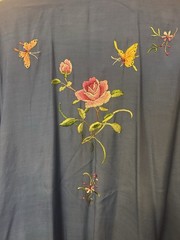 Vintage NOS Golden Bee Blue Kimono Style Robe Embroidered Butterfly Floral Large