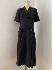 Vintage 1940s Black Asymmetrical Dress Pocket Rayon Medium Large 32 in Waist