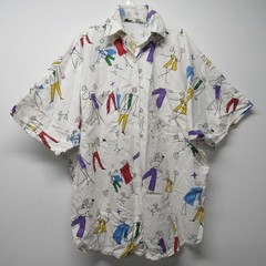 Vintage Star of India Art to Wear Funky People Print Oversized Tunic Blouse sz S