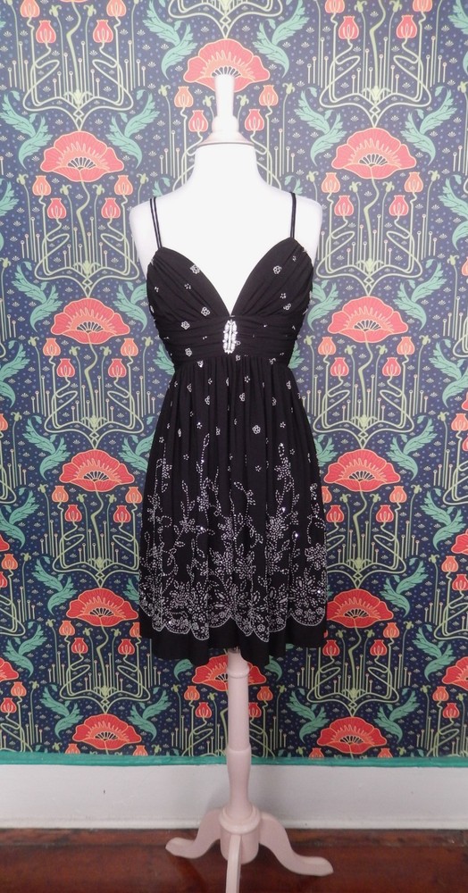 Vintage Y2K Black Sequin Embellished Fit Flare Mini Party Homecoming Dress