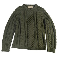 Joseph F. Heron Wool Fisherman Sweater M Green Handknit Aran Ireland Vintage