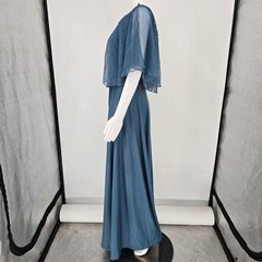 Vintage 1970s Themes Blue Chiffon Flutter Cape Disco Maxi Dress (Size 6/S)