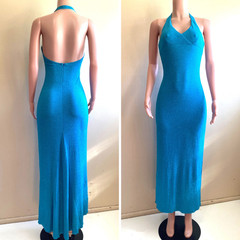 Vintage 70s Jody Maxi Gown 5 6 S Stretch Poly Sleeveless Halter Sparkle Disco