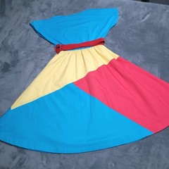Vtg 80s Dress Toni Todd Colorful Colorblock Red Belt Measurments In Photos