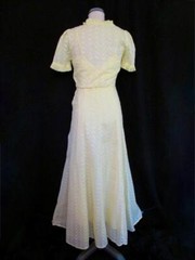 Vintage 40s Long Flared Party Dress and Slip XS Yellow Embroidered Organdy