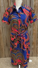 Vintage Lanvin Colorful Psychedelic Geometric Pointed Collar Short Sleeve Dress