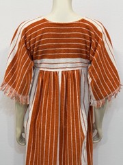 Vintage 60s Terrycloth Towel Dress Coverup Caftan Orange & White Fringe Sz S